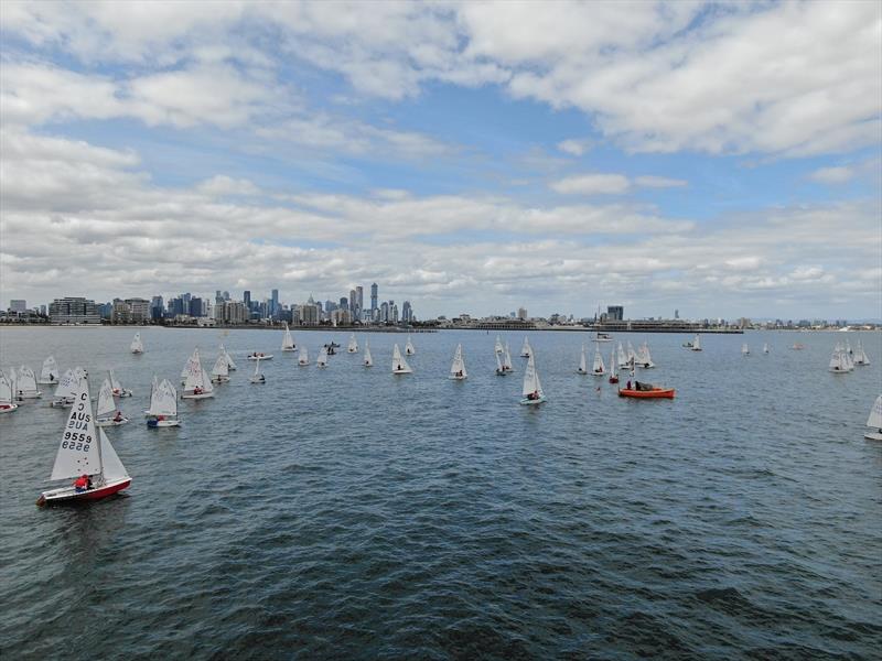 The waters off Williamstown provide sailors with a stunning view of the Melbourne skyline photo copyright Harry Fisher taken at Royal Yacht Club of Victoria and featuring the Cadet class
