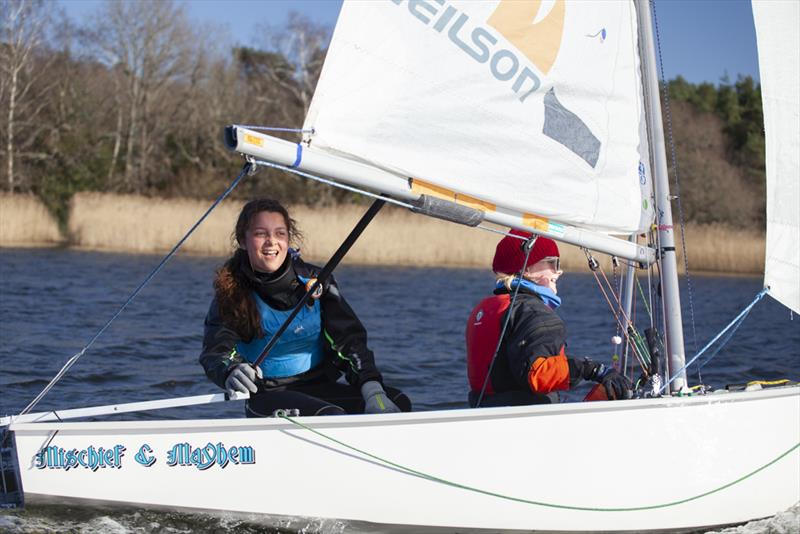 Sophia Sfaxi and Evie Boddy win the Frensham Cadet Open 2022 photo copyright Corinne Whitehouse taken at Frensham Pond Sailing Club and featuring the Cadet class