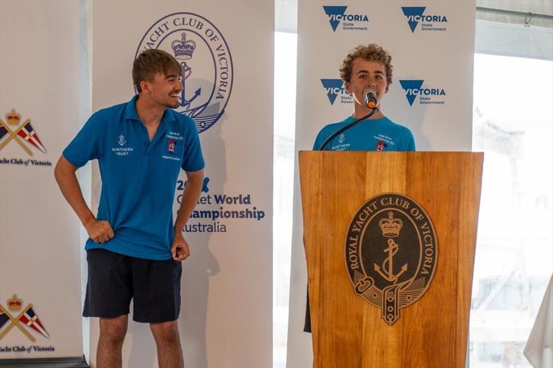 Cadet Worlds in Melbourne Prize Giving photo copyright FSR Industries - Media House taken at Royal Yacht Club of Victoria and featuring the Cadet class