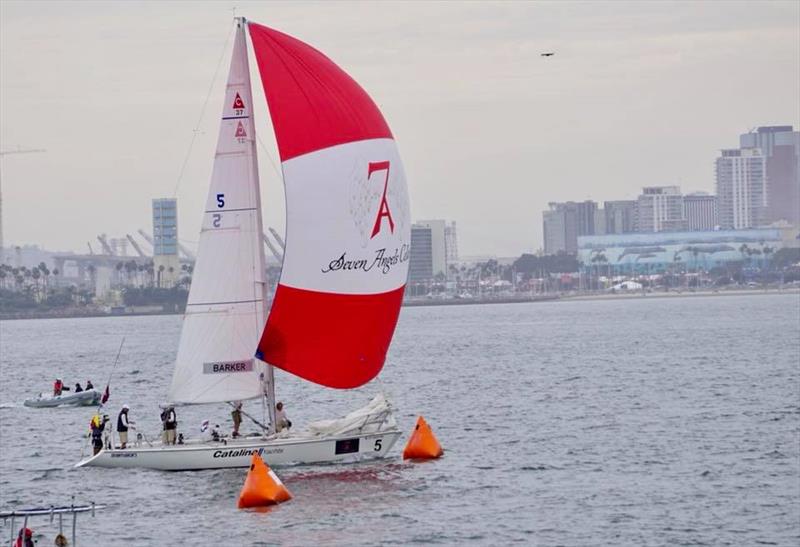 Dean Barker (USA) crosses the finish line on the Final Day to win the Ficker Cup, Long Beach Yacht Club photo copyright Long Beach Yacht Club taken at  and featuring the Catalina 37 class