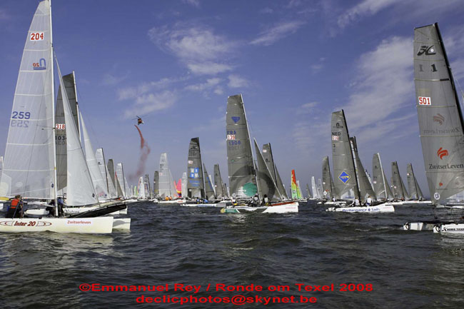 The 31st Zwitserleven Round Texel Race starts photo copyright Emmanuel Rey / Ronde om Texel taken at  and featuring the Catamaran class