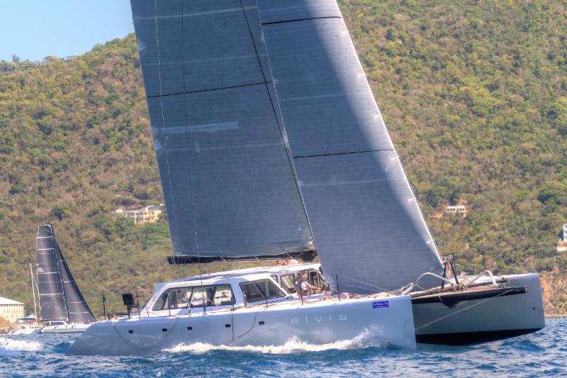 The wonder of ELVIS: Jason Caroll's Gunboat 62 racing in the Offshore Multihulls class on day 1 of the BVI Spring Regatta - photo © BVISR / www.ingridabery.com