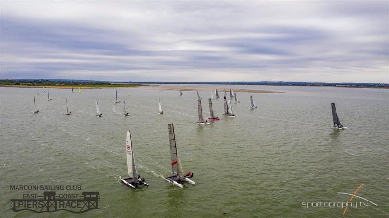 East Coast Piers Race 2019 start photo copyright Alex Irwin / www.sportography.tv taken at Marconi Sailing Club and featuring the Catamaran class