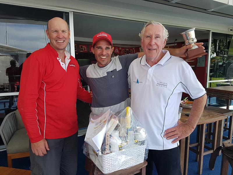 Colin Kean, Daniel Van Kerckhof and Michael Meehan with trophy - 2018 Moreton Bay Multihull Regatta photo copyright Multihull Central taken at Royal Queensland Yacht Squadron and featuring the Catamaran class