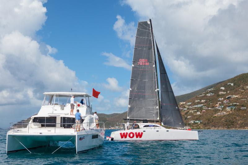 WOW, David Liddell & Helen Ruud's British Stealth 14GT was the first to finish the Round Tortola Race, completing the course in 4hrs 7mins and 12secs photo copyright Alastair Abrehart taken at Royal BVI Yacht Club and featuring the Catamaran class