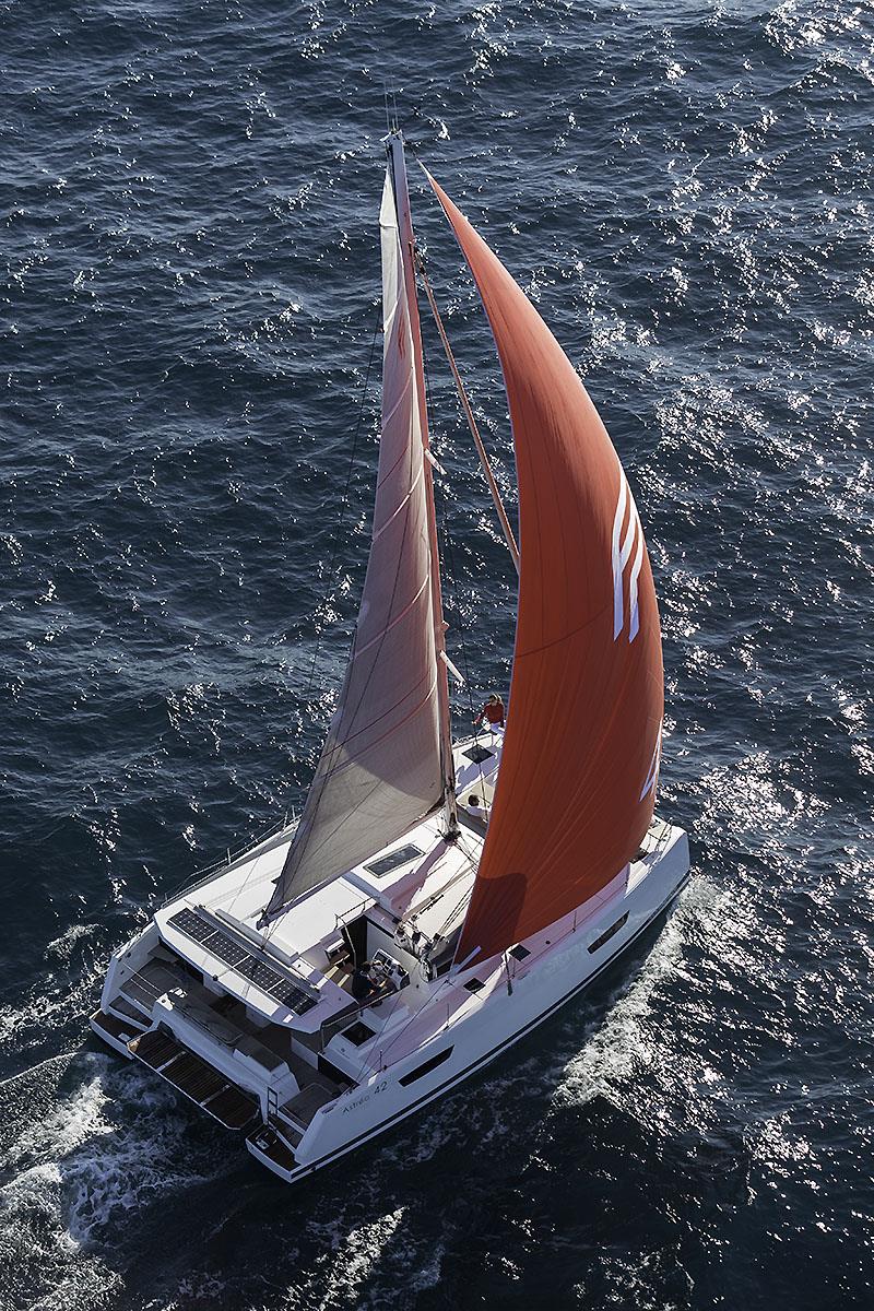 Under sail withe the new Astrea 42, and she looks to have been given a healthy sail plan as well photo copyright Gilles Martin-Raget taken at  and featuring the Catamaran class