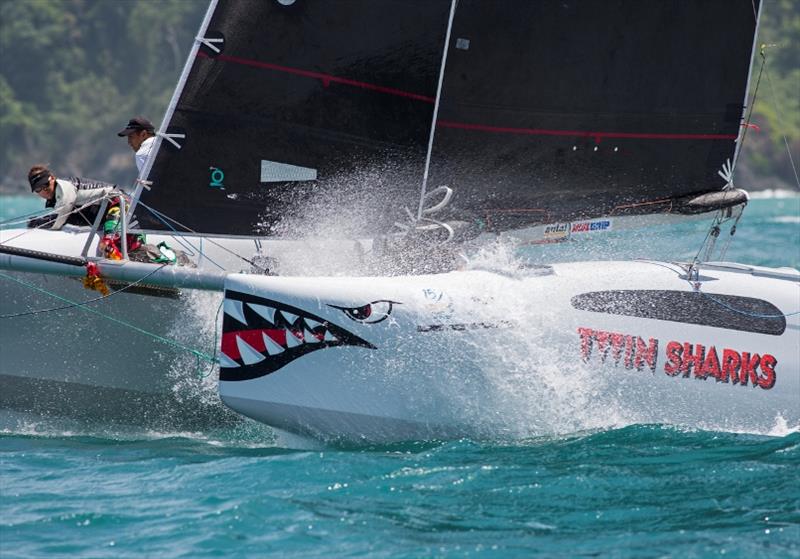 Twin Sharks reveling in the breeze on Day 2 of the 2018 Cape Panwa Hotel Phuket Raceweek photo copyright Guy Nowell taken at Phuket Yacht Club and featuring the Catamaran class