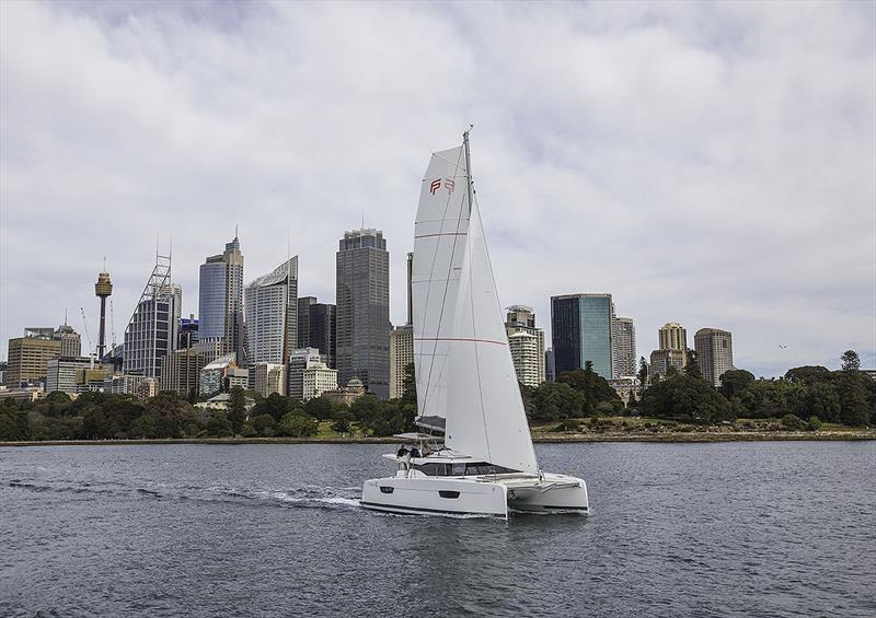 Fountaine Pajot's new Astréa 42 sailing on Sydney Harbour photo copyright John Curnow taken at  and featuring the Catamaran class