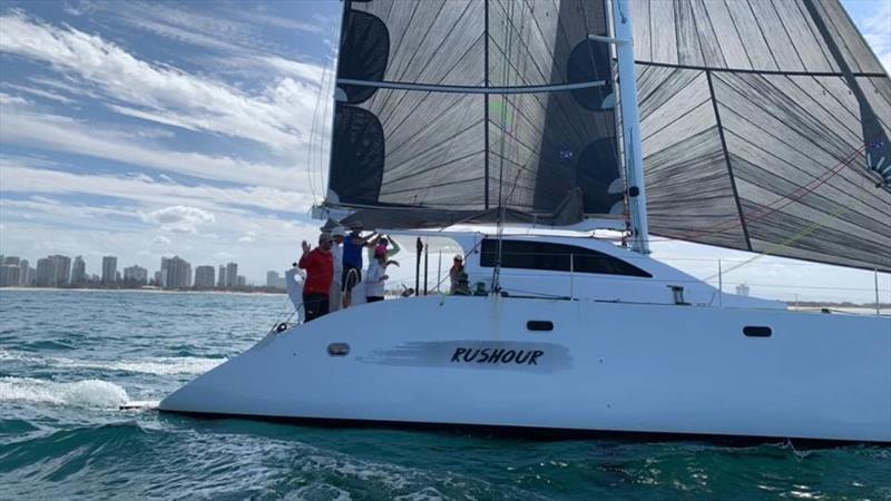 Line Honours to Rush Hour photo copyright RPAYC taken at Royal Prince Alfred Yacht Club and featuring the Catamaran class