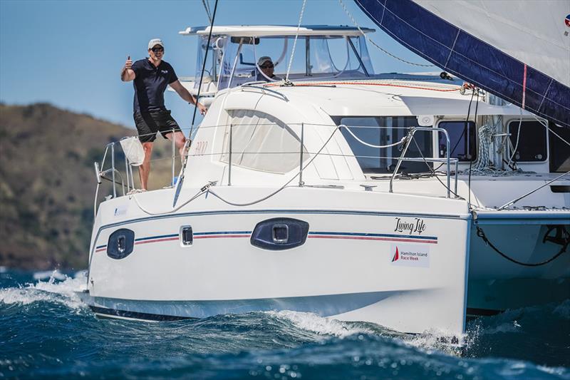 Hamilton Island Race Week - Thumbs up from Bryce while Gavin helms photo copyright Salty Dingo taken at Hamilton Island Yacht Club and featuring the Catamaran class