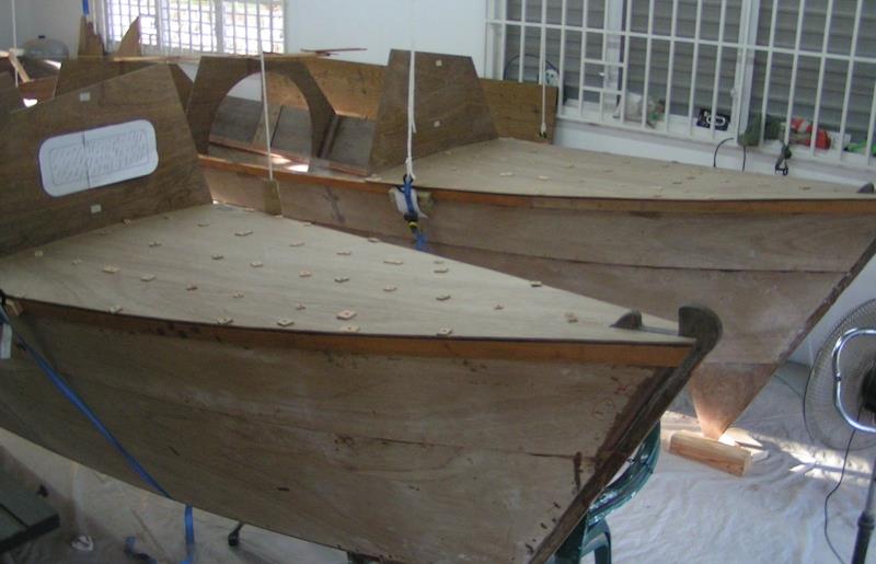 Building a Wharram Tiki 26 catamaran - early stages on the hulls photo copyright Don Squier taken at  and featuring the Catamaran class