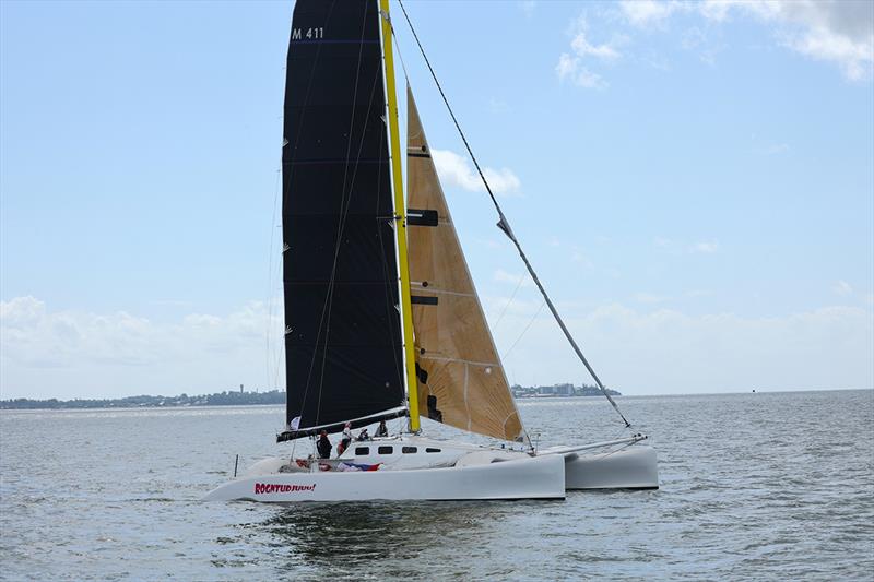 Rogntudjuuu at start - Brisbane to Gladstone Multihull Yacht Race photo copyright Chris Dewar taken at Multihull Yacht Club Queensland and featuring the Catamaran class