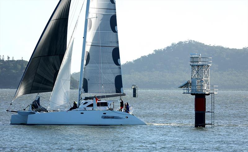 Rushour at finish - Brisbane to Gladstone Multihull Yacht Race photo copyright Chris Dewar taken at Multihull Yacht Club Queensland and featuring the Catamaran class