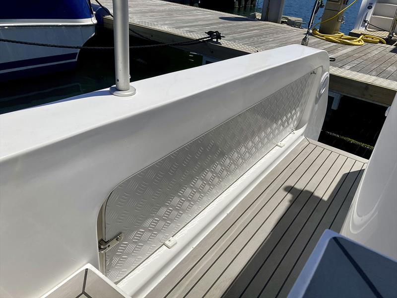 Recessed gang plank starboard side - HopYacht 30 photo copyright Dale Staples of Staples Productions taken at  and featuring the Catamaran class