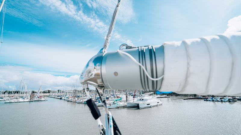 First production catamaran furling boom system photo copyright Lagoon Catamarans taken at  and featuring the Catamaran class