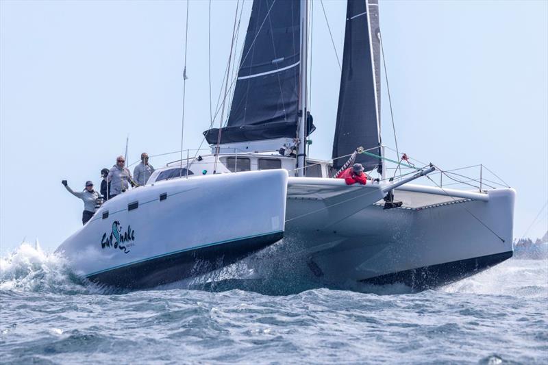 Cut Snake launching off a wave yesterday - Jeanneau and 74 Islands Airlie Beach Race Week photo copyright Andrea Francolini / ABRW taken at Whitsunday Sailing Club and featuring the Catamaran class