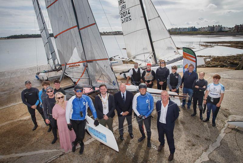Group including mayor, sponsors and competitors from UK and Ireland - Victoria Pinkerton Irish Multihull Northern Championship at Ballyholme photo copyright Bob Torrens / Spectator Newspapers taken at Ballyholme Yacht Club and featuring the Catamaran class