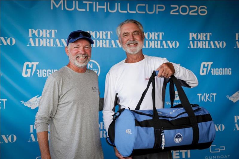 Punta Figuera on Multihull Cup Day 3 - Quinny Houry, Director of North Sails Palma loft, awarding the prize to Allegra - photo © Sailing Energy