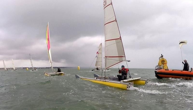 And they're off! Catapults off to a cracking start in picturesque Bridlington Bay photo copyright Syd Gage taken at Royal Yorkshire Yacht Club and featuring the Catapult class