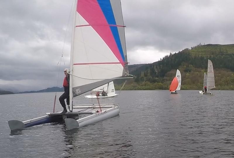 Chris Upton glides into second place on handicap during the Bassenthwaite Catapult Open photo copyright Syd Gage taken at Bassenthwaite Sailing Club and featuring the Catapult class