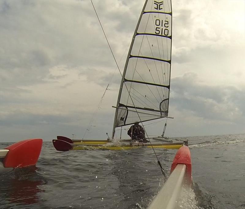 George Evans, handicap winner and 3rd in the Nationals, crosses tacks ahead of John Terry during the Catapult Nationals 2023 photo copyright John Terry taken at Royal Yorkshire Yacht Club and featuring the Catapult class