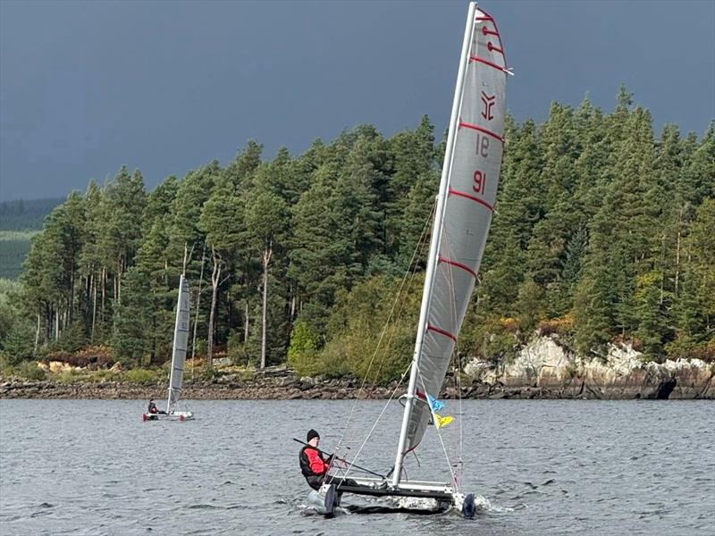 Gareth Ede leads John Terry to the finish line during the Catapult Northerns at Kielder photo copyright Richard Purdy taken at Kielder Water Sailing Club and featuring the Catapult class