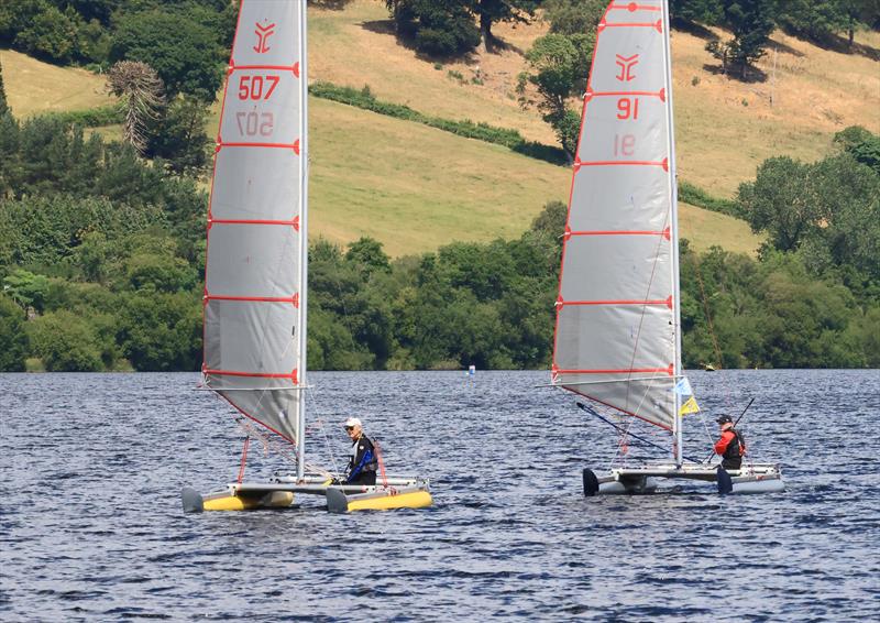 Gareth Ede (91), soon to become National Champion, chases down Paul Ellis in Race 5 - Catapult National Championships at Bala - photo © John Hunter
