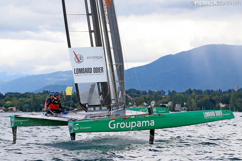 Franck Cammas and Louis Viat on Groupama C win the Little Cup 2015 photo copyright Pierrick Contin / www.pierrickcontin.com taken at Société Nautique de Genève and featuring the C Class Cat class