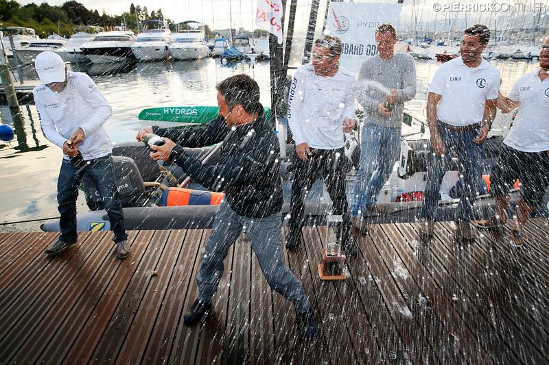 Franck Cammas and Louis Viat on Groupama C win the Little Cup 2015 photo copyright Pierrick Contin / www.pierrickcontin.com taken at Société Nautique de Genève and featuring the C Class Cat class