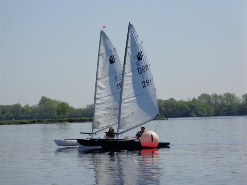 Jack Alderdice (281) and Mark Fletcher (168) during the Burghfield Challenger Regatta photo copyright Marion Edwards taken at Burghfield Sailing Club and featuring the Challenger class