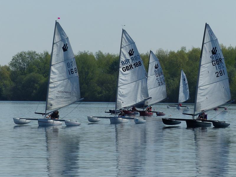 Mark Fletcher 168 just leading at the mark during the Burghfield Challenger Regatta photo copyright Richard Johnson taken at Burghfield Sailing Club and featuring the Challenger class