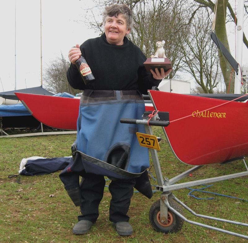 Val Millward wins the Ladies’ Trophy for highest placed lady helm at the John Merricks Tiger Trophy photo copyright Val Millward taken at Rutland Sailing Club and featuring the Challenger class