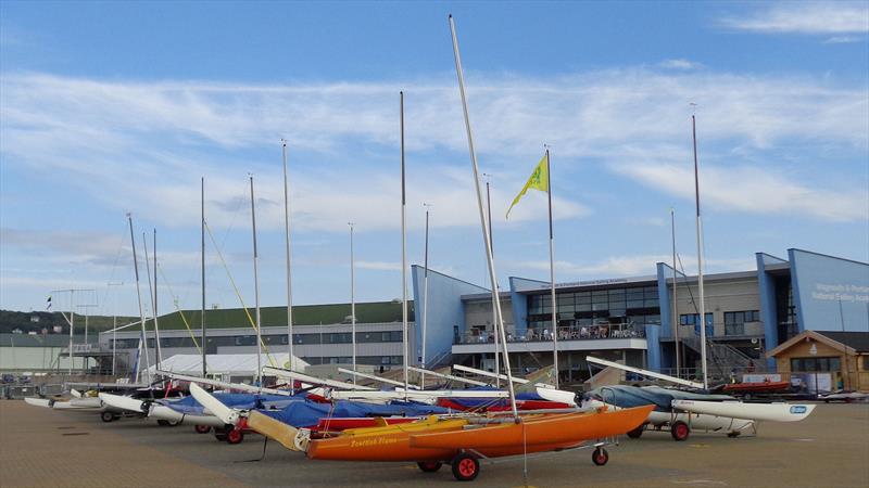 Challengers lined up at the iconic WPNSA building, ahead of the RYA Sailability Multiclass Regatta 2019 - photo © Marion Edwards