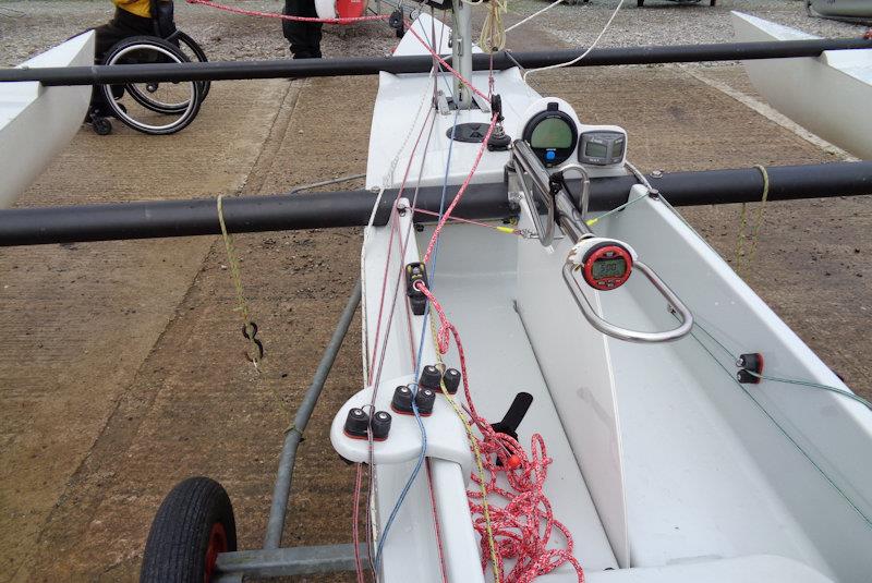 Alex Hovden's control lines are all led down the port side, as is the mainsheet jammer photo copyright Marion Edwards taken at Rutland Sailing Club and featuring the Challenger class