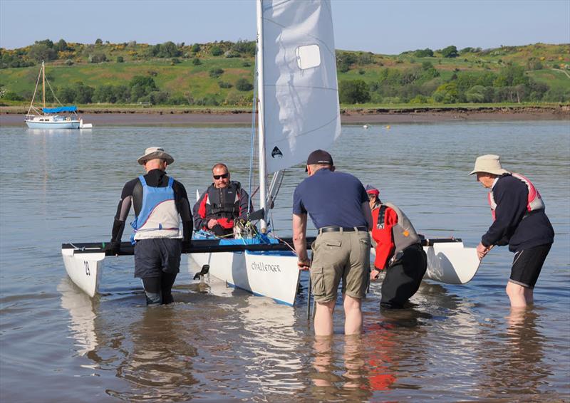 David Driffill launched by just some of the band of “Buddies” and Club helpers during the Challenger Scottish Championship photo copyright Margaret Purkis taken at Solway Yacht Club and featuring the Challenger class