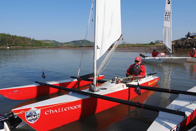 Overall winner Val Millward aboard “Legless Jester”, shortly after launching during the Challenger Scottish Championship photo copyright Margaret Purkis taken at Solway Yacht Club and featuring the Challenger class