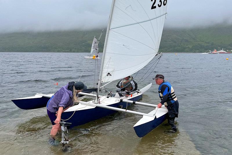 Launching a Challenger with the sailor already seated photo copyright Karen Dean taken at Lochaber Yacht Club and featuring the Challenger class