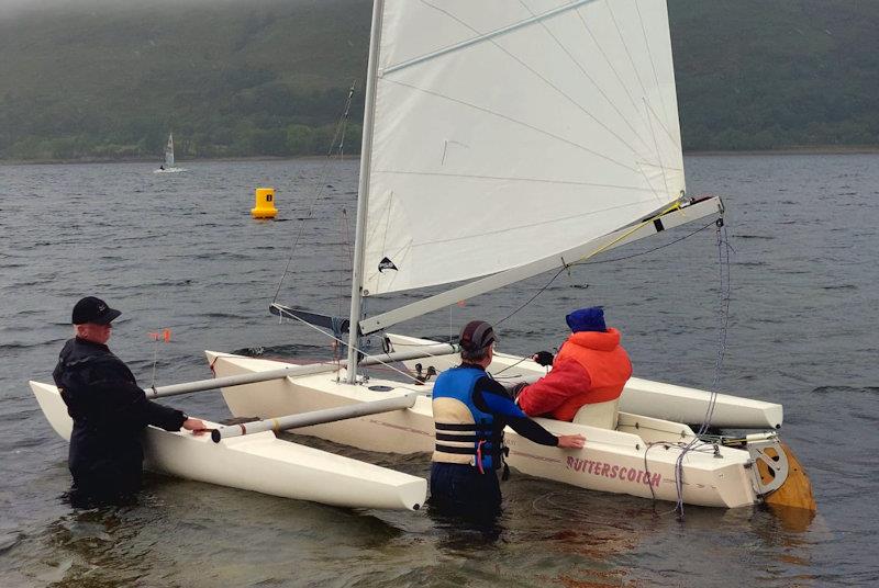 Launching a Challenger with the sailor already seated photo copyright Karen Dean taken at Lochaber Yacht Club and featuring the Challenger class