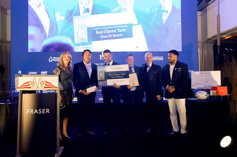 The crew of Columbus Sport 50 m M/Y K2 won the prestigious award for best charter boat over 50 metres photo copyright Columbus Yachts taken at  and featuring the Charter Powerboat class