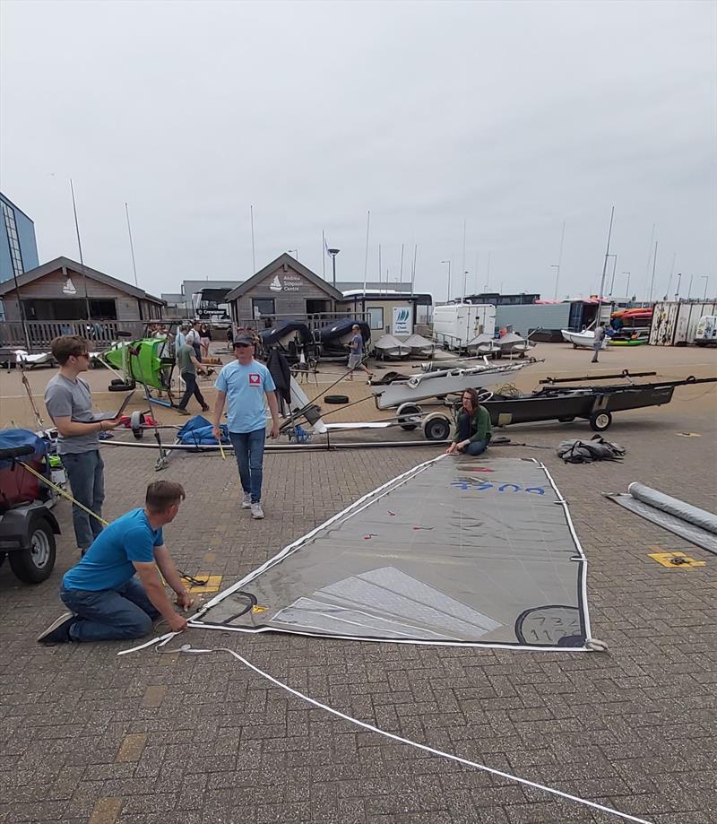 Rigging and measurement ahead of the UK Cherub 70th Anniversary Nationals at the WPNSA photo copyright James Ruddiman taken at Weymouth & Portland Sailing Academy and featuring the Cherub class