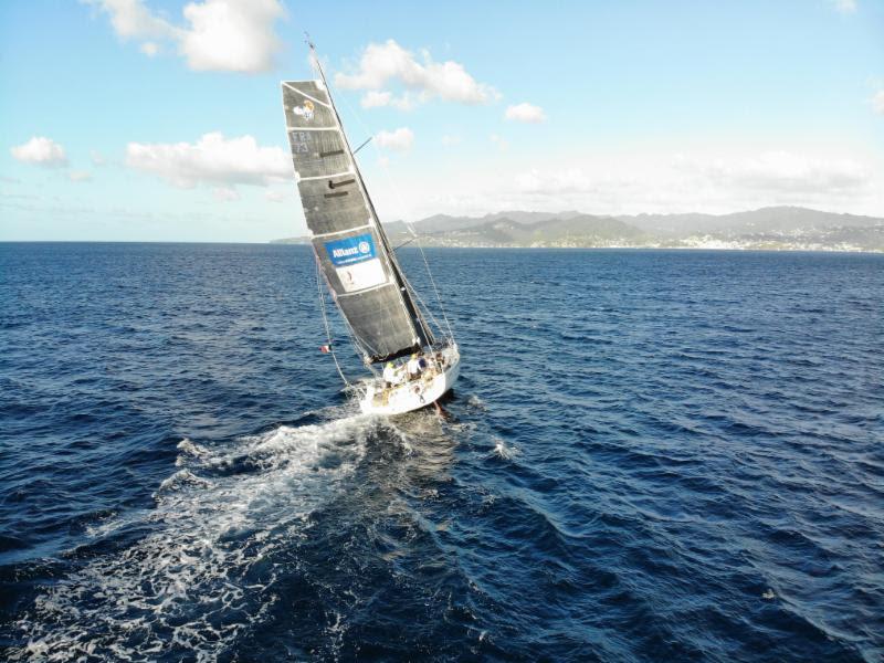Andrew Richards' drone captures Class40 Sirius as she makes her way to the finish line in Grenada - 2018 RORC Transatlantic Race photo copyright RORC / picturesofgrenada.com taken at Royal Ocean Racing Club and featuring the Class 40 class