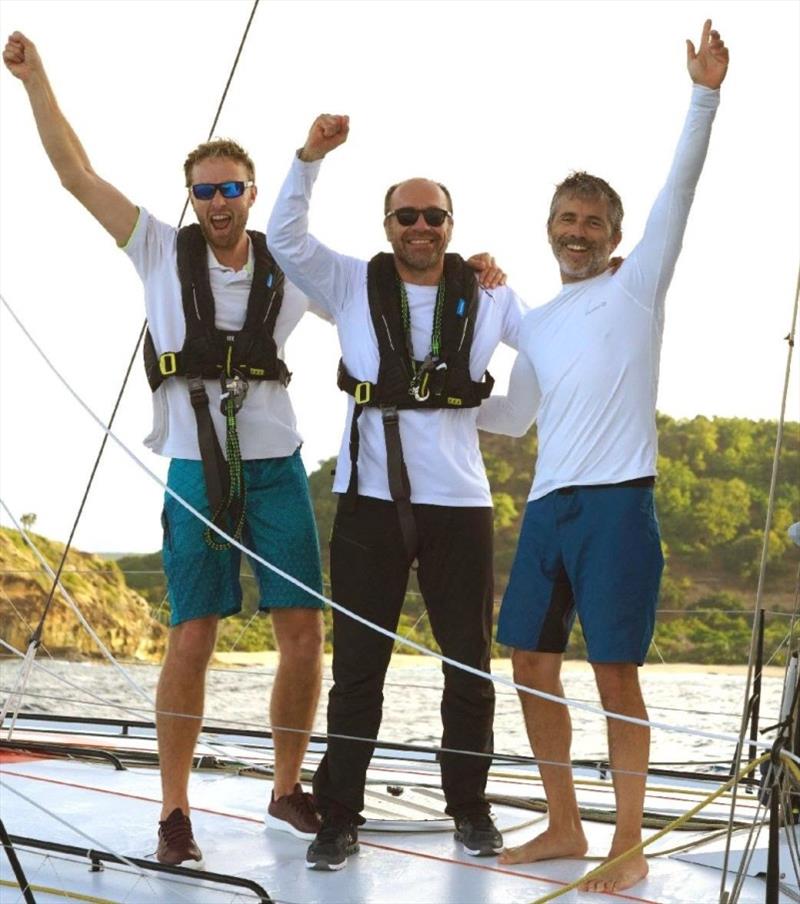 The winning team - Palanad 3: L-R Luke Berry, Olivier Magre, Corentin Douguet photo copyright Ed Gifford / RORC taken at Royal Ocean Racing Club and featuring the Class 40 class