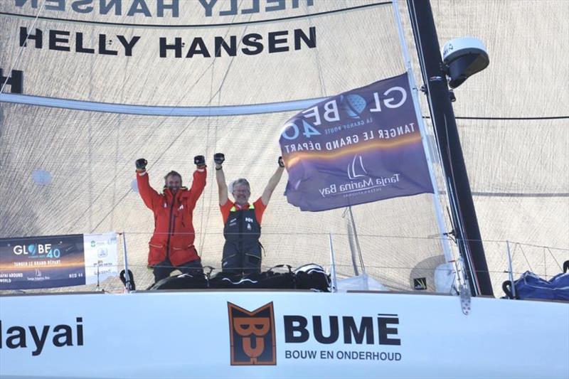 Sec Hayai - Frans Budel and Ysbrand Endt (NED) celebrate winning Leg 3 of the Globe40 in Auckland mid-morning October 16, 2022 photo copyright Globe40 taken at Royal New Zealand Yacht Squadron and featuring the Class 40 class