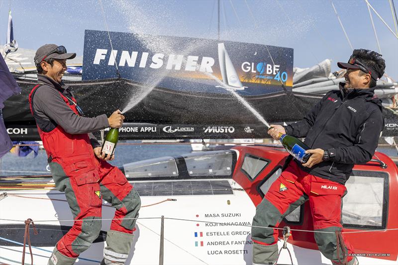 Milai, skippered by Masa Suzuki and Koji Nakagawa (JPN) finish the Globe40 photo copyright Jean-Marie Liot taken at  and featuring the Class 40 class