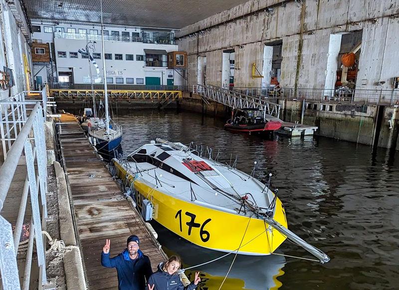Class 40 boats are pictured at pontoon, inside the former U-Boat base -  after the security stage of the Transat Jacques Vabre in Lorient, France photo copyright TransAt Jacques Vabre taken at Yacht Club de France and featuring the Class 40 class