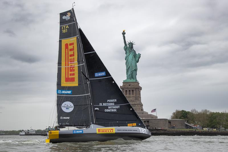 The Transat CIC: Italy's Ambrogio Beccaria (Alla Grande - Pirelli) arrives in New York photo copyright Vincent Olivaud / OC Sport Pen Duick taken at  and featuring the Class 40 class