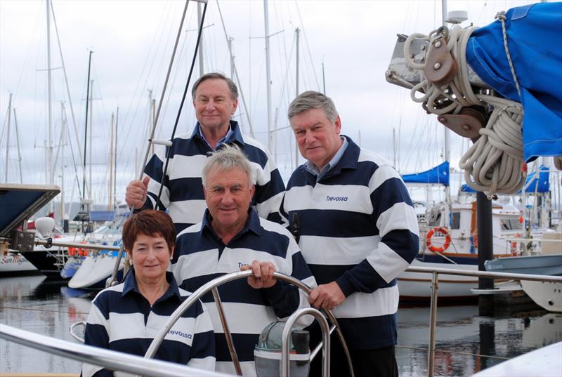 The Muir family in Hobart have bought back Trevassa, designed and built by their father, the later Jock Muir.  Aboard the 48-footer in Hobart recently were Lynn Muir and her brothers John (back), Ross (centre) and Greg (right) photo copyright Peter Campbell taken at Royal Yacht Club of Tasmania and featuring the Classic Yachts class