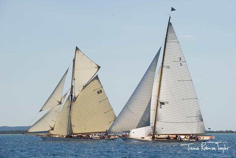 Moonbeam and Cambria on day 4 at Panerai Classic Yachts Challenge at Argentario Sailing Week photo copyright James Robinson Taylor / www.jrtphoto.com taken at Yacht Club Santo Stefano and featuring the Classic Yachts class
