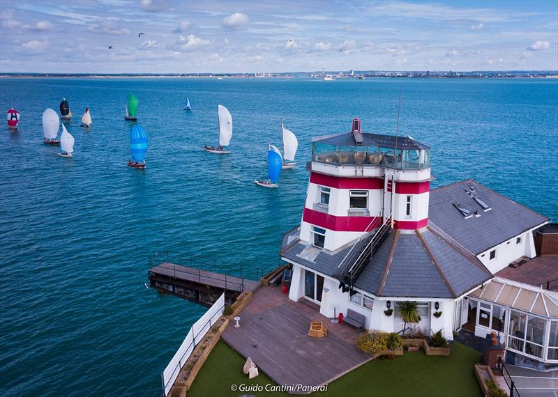 No Man's Land Fort with the fleet in the background on day 3 at Panerai British Classic Week photo copyright Guido Cantini / Panerai taken at British Classic Yacht Club and featuring the Classic Yachts class