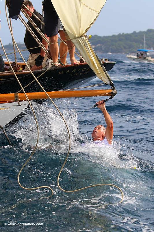 Classics Marigold (black hull) and Endrick crash at Les Voiles de Saint-Tropez 2019 photo copyright Ingrid Abery / www.ingridabery.com taken at Société Nautique de Saint-Tropez and featuring the Classic Yachts class